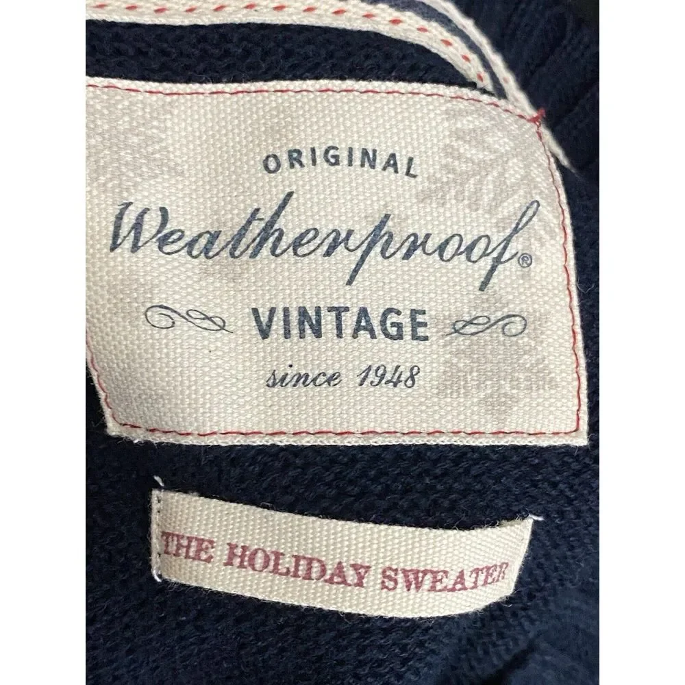 Weatherproof Mens Fair Isle Sweater Navy Fair Isle Crew-neck‎ Sweater Size Large